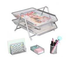 Exerz Ufficio Set di 4 PZ/ Organizzatore Da Scrivania - Ripiano Portalettere, Portatessere, Supporto Per Block-Notes & Graffette, Ripiani Per File 2 Strati - Ufficio, Scuola, Studio -Ufficio, Scuola, Studio (Argento)