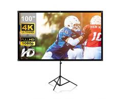 Schermo del proiettore, schermo del proiettore con supporto Schermo di proiezione portatile da 100 pollici Schermo di proiezione 16:9 4K HD per film