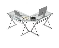 soges Scrivania Angolo Scrivania Tavolo da Gioco a forma di L Scrivania ad Angolo Scrivania del Computer Grande Tavolo da Studio in Vetro Sincero di alta Qualità con Vassoio Tastiera, 130 x 130 cm