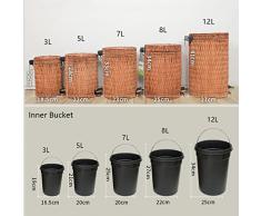 Cestino Rattan Pedal Bin WC Bagno Cucina Riciclaggio Pattumiera Ufficio di Studio Cestino Creativo Pattumiera con Coperchio a Scatto Cilindro per rifiuti Domestico, 3L, 5L, 8L, 12L