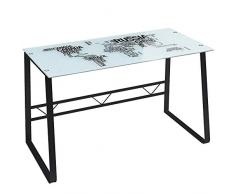 BAKAJI Scrivania Tavolo Lavoro Porta Pc Computer in Vetro Opaco con Struttura in Acciaio Inox Nero Arredamento Casa Ufficio Cameretta Dimensione 120 x 60 x 75 cm (Design 1)