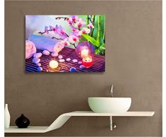 Zen fiori benessere 4 - Quadro moderno su tela intelaiato 70x50 cm quadri moderni arredamento casa salotto ufficio spa centro benessere hotel lavanda fiori orchidee bianche viola bamboo sali da bagno legno centro estetico wellness