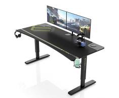 EUREKA ERGONOMIC Scrivania Gaming 160x70 cm Scrivania Regolabile in Altezza Tavolo Gaming con Tappetino Per Mouse Portabicchieri, Porta Tazze, Porta Cuffie e Rack di Controllo