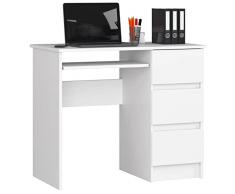 ADGO A-6 CLP Tavolo per Computer con 3 Cassetti 90x77x50cm, Ripiano Estraibile per Tastiera, per Lavoro, Studio, Cameretta dei Bambini, Design Semplice, Rettangolare (Destra, Bianco)