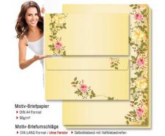Paper-media - Set completo carta da lettere e buste, motivo: tralci di rose, 10 fogli e 10 buste formato DL senza finestra DL