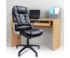 Songmics OBG51B Sedia da Ufficio con Schienale Alto, Cuscino Portatesta e Seduta Spessa, Braccioli Sollevabile, Design Ergonomico, Nero