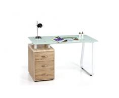 Scrivania Connect struttura e vetro temperatocolore bianco, cassettiera in legno rovere chiaro 130x65xH75 cm