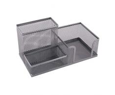 Leviatan Organizzatore da Scrivania | Organizzatore da Scrivania in Metallo | Portapenne da Ufficio | Organizer da Scrivania con Supporto per Appunti in Rete | 205 x 103 x 98 mm | Argento