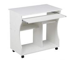 Yaheetech Scrivania Computer con libreria per Cameretta Studio Ufficio Potra pc Mobile con 4 Ruote Bianca