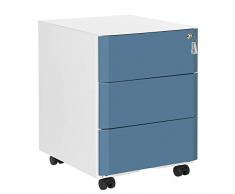 SONGMICS Cassettiera da Ufficio Studio Scrivania, con 3 Cassetti e Serratura, Mobiletto con Ruote per Documenti e Cancelleria, Pre-Assemblato, 39 x 46 x 53 cm (L x P x A), Bianco e Blu OFC73WB