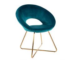 MONTEMAGGI Baroni Home Poltrona Imbottita circolare in velluto Blu Petrolio con gambe in ferro dorato. Poltrona da ufficio o da pranzo Super Confortevole e Seduta Ergonomica 71x59x84 Cm