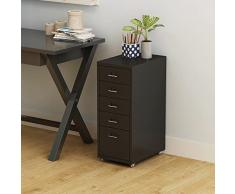 [en.casa] Cassettiera (AxLxP) 69 x 28 x 41 cm Organizzatore da Ufficio con 5 Cassetti - Mobile Contenitore in Acciaio su 4 Ruote - Nero