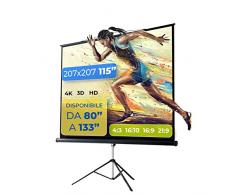 GAINUP Schermo Proiettore Treppiede con Bordi | 207x207cm (115 Pollici) 200cm | Formato 4:3 16:9 16:10 - Telo Bianco con Retro Nero - Telo Proiezione Manuale 2 Metri - Videoproiezione 2mt 3D 4K