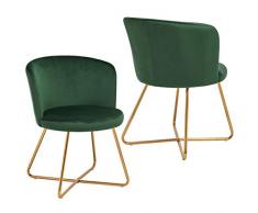2x Sedia da sala da pranzo sedia imbottita design retro vintage con piedini in metallo sedia di sala dattesa conferenza Duhome 8076X, colore:verde scuro, materiale:velluto