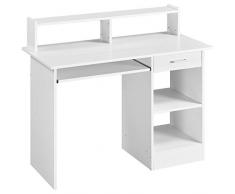 Yaheetech Scrivania per Computer Bianco Tavolo per PC da Studio con Cassetto Scrittoio con Libreria da Ufficio Salvaspazio Cameretta 106 x 50 x 94 cm