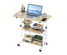 Rechebon Scrivania con Ruote,Scrivania Altezza Regolabile Scrivania con Libreria per Camera da letto, Soggiorno e Camera dei bambini Tavolo Scrivani Beige