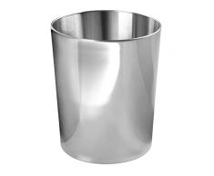 mDesign Cestino spazzatura in acciaio – Perfetto sia come cesto gettacarte che per la raccolta rifiuti – Di forma tonda e adatto a cucina, bagno, ufficio, camera – argento