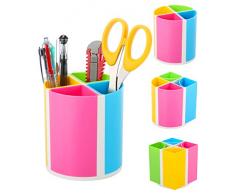 URbantin Portapenne a 4 scomparti per la scrivania, accessori per bambini, portapenne, design ovale o quadrato, in plastica per ufficio, School Supplies (arcobaleno)