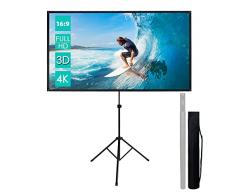 CCLIFE Schermo Proiettore 80 90 100 Pollici 16:9 Regolabile Telo Proiettore Treppiede Pieghevole Portatile, Schermo di Proiezione per Casa Ufficio Eventi All`Aperto Teatro