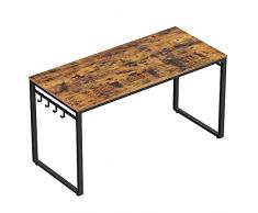 VASAGLE Scrivania, Tavolo da Computer, Scrittoio con 8 Ganci, 140 x 60 x 75 cm, per Ufficio Studio, Facile da Montare, Struttura in Metallo, Design Industriale, Marrone Vintage e Nero LWD59X