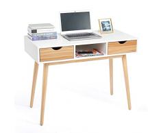 Meerveil Scrivania, Scrivania Ufficio con 2 Cassetti e 1 Unità Stoccaggio Stile Moderno per Ufficio Studio Camera da Letto, 100 x 48 x 75 cm, Bianco e Quercia