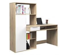 Dmora Scrivania Multifunzione con libreria, Tavolo da Studio, Perfetto per cameretta o Ufficio Moderno, cm163x60h155, Colore Bianco e Rovere