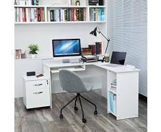 SONGMICS Scrivania per Computer, Scrivania ad Angolo, Tavolo da Ufficio per PC, con Tastiera Scorrevole, Montaggio Facile Salvaspazio, per Casa Ufficio Studio, Bianco LCD810W