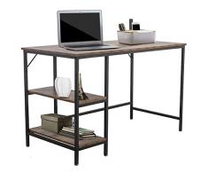 BAKAJI Scrivania con Libreria 3 Ripiani Tavolo da Lavoro Porta Pc Computer Struttura in Metallo e Piano in Legno MDF Anticato Arredamento Casa Ufficio Cameretta Dimensioni 120 x 60 x 75 cm