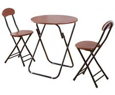 Tavolo pieghevole Tavoli da giardino Tavolo da pranzo Sedia da pranzo pieghevole Set di 3 Scrivania da computer da caffè da tè marrone da giardino, 1 tavolo + 2 sedie (marrone 80x80x71cm) (marrone 80x