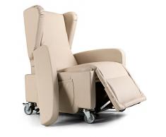 Goldflex - Poltrona Mod. Good Relax, 2 MOTORI reclinabile per ANZIANI o DISABLI con sistema ALZAPERSONA, e KIT 4 RUOTE Piroettanti e Frenanti, Poltrona Trasportabile e Movibile, MANIGLIONE spingi persona e Telecomando IVA AGEVOLATA