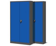 Jan Nowak Set di 2 Armadio da Ufficio C001 Archivio per Officina in Metallo Verniciato a polvere Chiudibile 195 cm x 90 cm x 40 cm (Antracite-Blu)