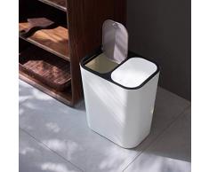 MIBANG, bidone della Spazzatura Creativo, in plastica, 12 l, Lato a Lato, Doppio Scomparto, bidone della Spazzatura per Cucina, Soggiorno, casa e Ufficio Bianco
