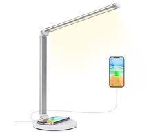 LED Lampada Scrivania, Ufficio Lampade Da Scrivania, Funzione Di ricarica Wireless Lampada Da Scrivania, Lampada Da Scrivania a Led Porta Di Ricarica USB Per Smartphone (Bianco senza spina)