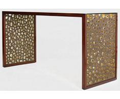 Casa Padrino scrivania di Design con Piano in Vetro Marrone/Bronzo/Oro 140 x 55 x A. 77 cm - Tavolo da Ufficio - Tavolo da Computer - Mobili da Ufficio di Lusso