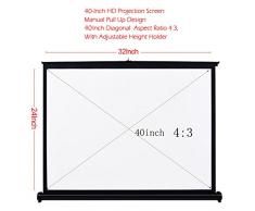 Docooler Schermo proiezione ad alta definizione di 40 pollici (101,6 cm) a manovra manuale, da tavolo, pieghevole, rapporto 4: 3 per proiettore DLP portatile palmare