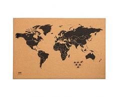 Idena 10415 - Bacheca World Map in sughero, con mappa del mondo nero, con 6 puntine, dimensioni: circa 60 x 40 cm, ideale come decorazione da parete, decorazione e spazio di lavoro