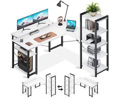 ODK Scrivania, Scrivania ad Angolo Bianca con Libreria, Scrivania a L con Libreria a Destra o Sinistra, Tavolo per Computer con Supporto per Monitor Lungo per lUfficio a Casa, 140×137×139.5 cm