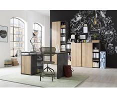 Composad | Ufficio Completo della Linea CORE, Set di 4 Mobili, Scrivania, Libreria, Mobile Contenitore, Mobili Ufficio, Colore Rovere e Grigio Tadao, Made in Italy