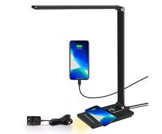 Lampada da scrivania LED dimmerabile, lampada da tavolo con ricarica wireless da 10W, lampade scrivania per protezione degli occhi con 5 colori di luce e 10 livelli di luminosità, per famiglia,ufficio