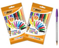 BIC Cristal Multicolour, Penne Colorate a Sfera, Punta Larga 1.6mm, 2 Confezioni x 10 Unità, Cancelleria Scuola, Casa e Ufficio