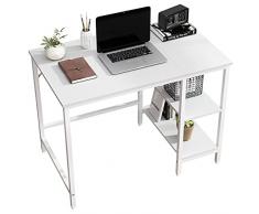 JOISCOPE Scrivania per Computer, Scrivania Salvaspazio, Scrittoio con 2 Ripiani a Sinistra o Destra, Tavolo in Stile Industriale, scrivania piccola 40 Pollici (Bianca)