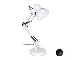 Relaxdays Lampada da Scrivania Retrò, Braccio Flessibile, Luce per la Lettura, Metallo E27, HLP 50x27x15 cm, bianco