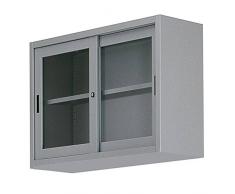 Armadio per archivio in metallo, 1 vano e 2 ante scorrevoli in vetro, Mis. 1200 L x 450 P x 900 H mm, serratura a cilindro con chiave