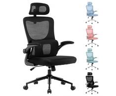 LIYURUI Sedia da ufficio ergonomica, sedia da scrivania con altezza e poggiatesta regolabili, supporto lombare, rete traspirante, braccioli imbottiti, Inclinazione fino a 125°, Girevole a 360°, nero