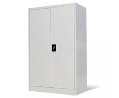 Armadio 2 Ante per Ufficio, Armadio armadietto in Metallo con 4 Ripiani, Mensole Grigio Acciaio Schedario Ufficio Archivio, 90x40x140 cm, Grigio