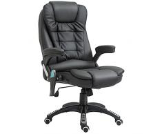 homcom Sedia Massaggiante da Gaming, Poltrona da Ufficio Girevole con Riscaldamento Ecopelle, Altezza Regolabile 62 x 68 x 111-121cm