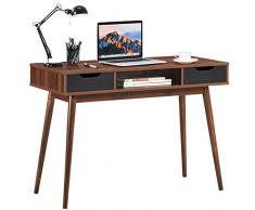 COSTWAY Scrivania per Computer in Legno, Scrivania con Cassetti e Ripiano Aperto, Scrivania Design Moderno per Ufficio e Casa, 110 x 51 x 79 cm (Marrone)