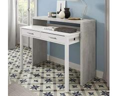Dmora Scrivania consolle Due cassetti, cm 88 x 99 x 36 (Estensibile Fino a 66 cm), Colore, Bianco e Cemento
