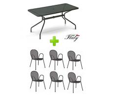 EMU Tavolo per Esterno Cambi 180 x 80 CM Art. 810 + 6 POLTRONE Ronda - Prodotti in Ferro ZINCATO E Verniciato A POLVERI - Colore Ferro Antico Fantasia 22 Prodotto Made in Italy