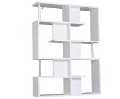 homcom Scaffale Libreria ad S 5 Ripiani Design Moderno Soggiorno, Ufficio, Salotto, Legno, Bianco, 120 x 28.6 x 160 cm
